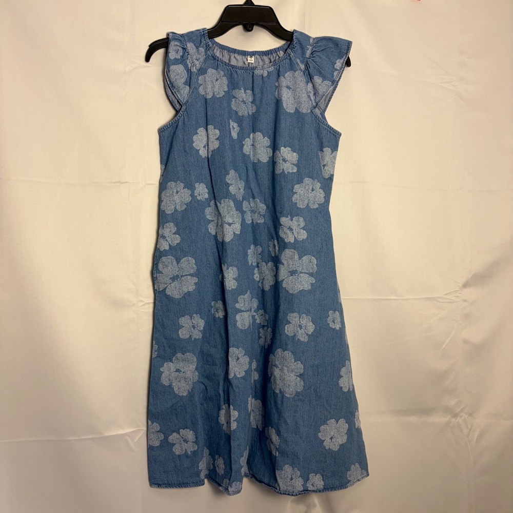Uniqlo Kids‎ Girls Blue Floral Denim Dress Flutter Sleeve Size 13 NWT 474729